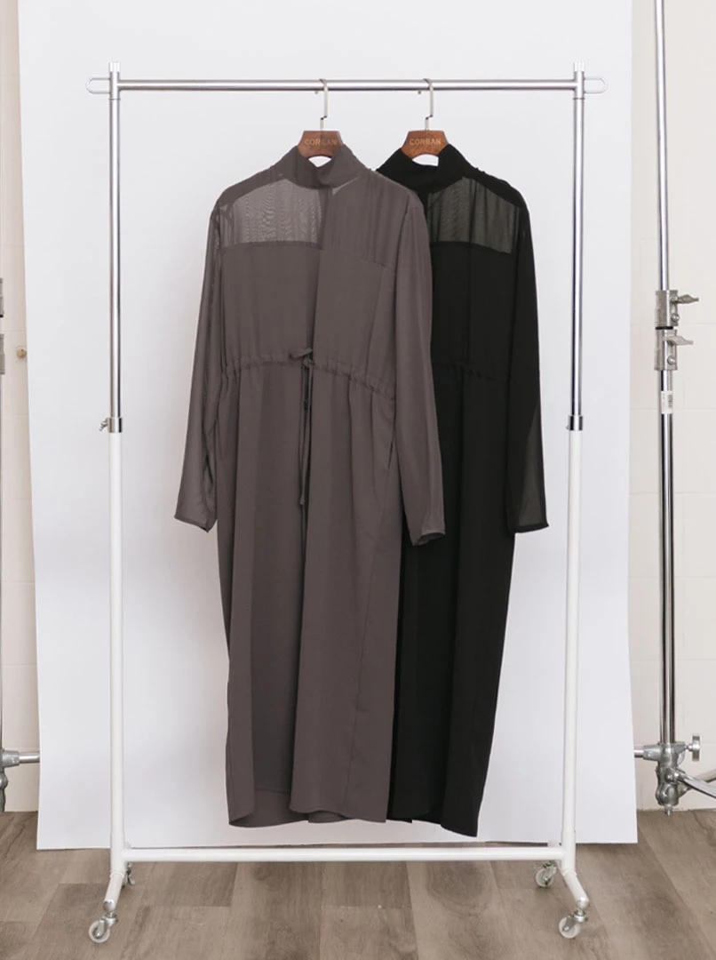 拼接雪紡透膚洋裝