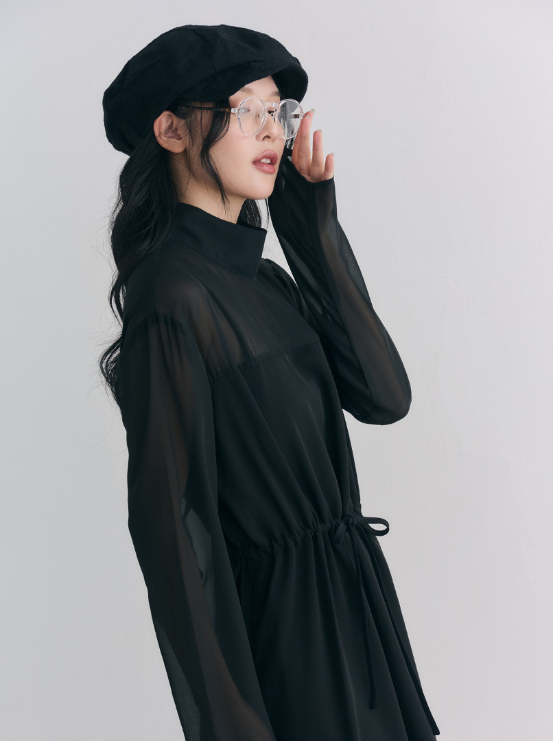 拼接雪紡透膚洋裝