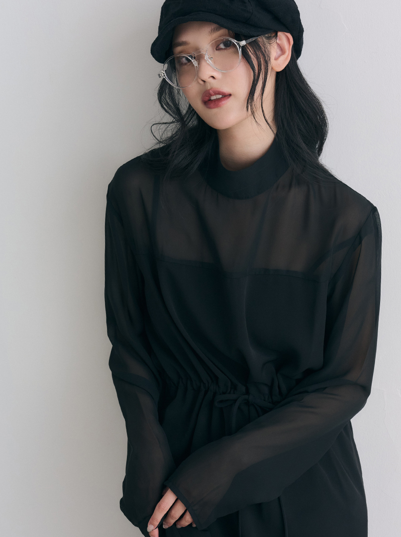 拼接雪紡透膚洋裝