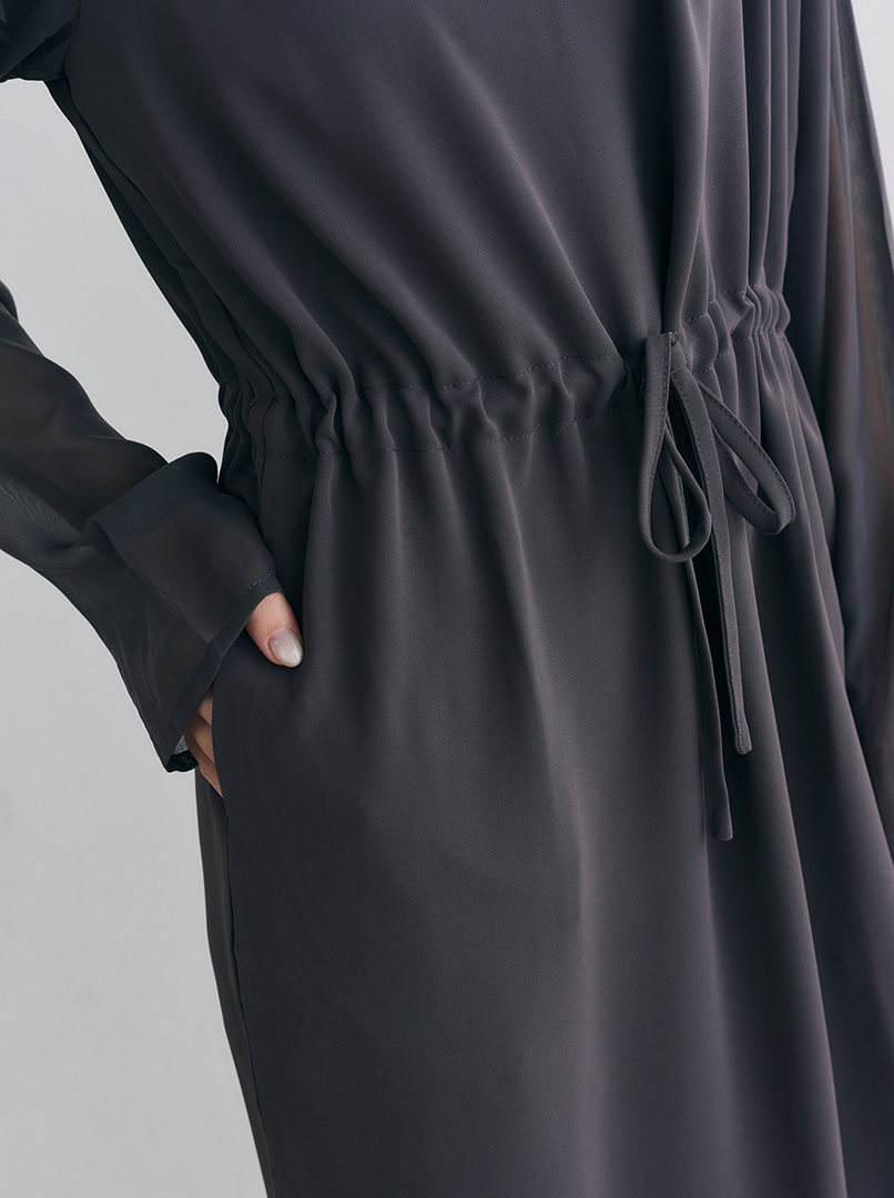 拼接雪紡透膚洋裝