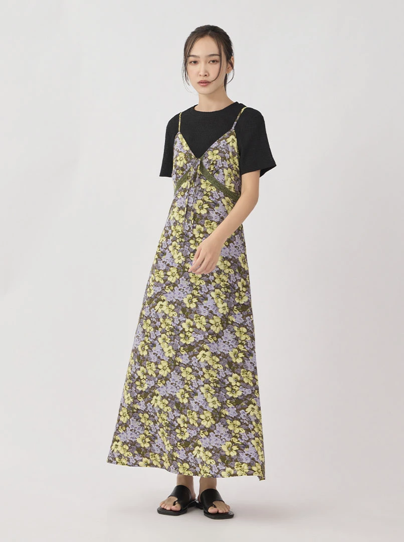 蕾絲印花細肩長洋