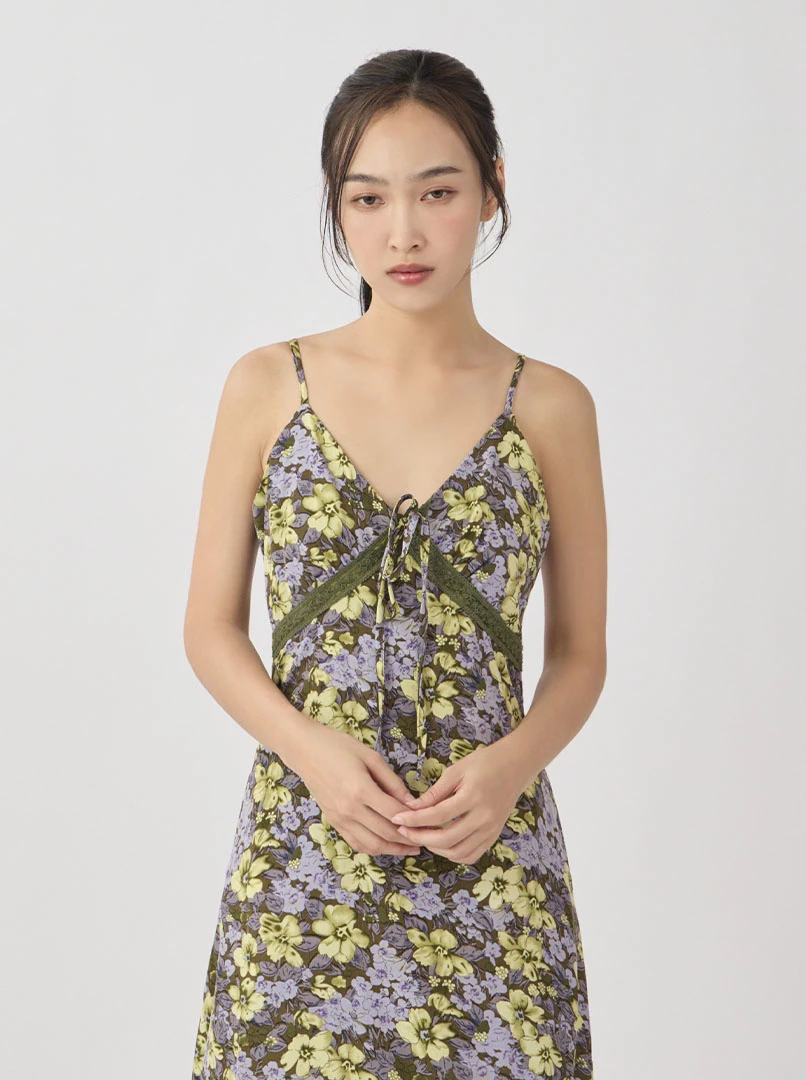 蕾絲印花細肩長洋