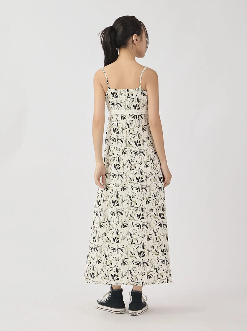 蕾絲印花細肩長洋