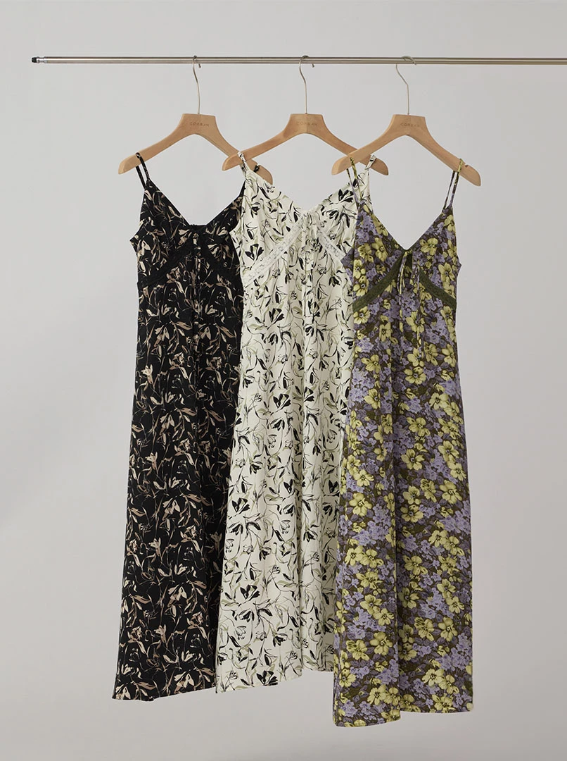 蕾絲印花細肩長洋