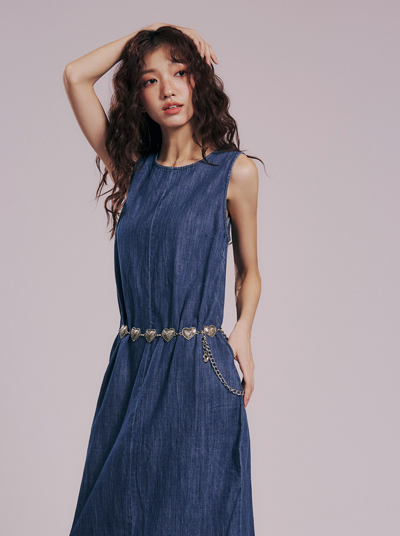 V領露背牛仔長洋