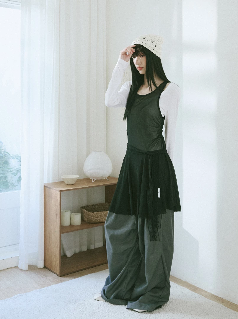 透紗百摺疊穿背心裙