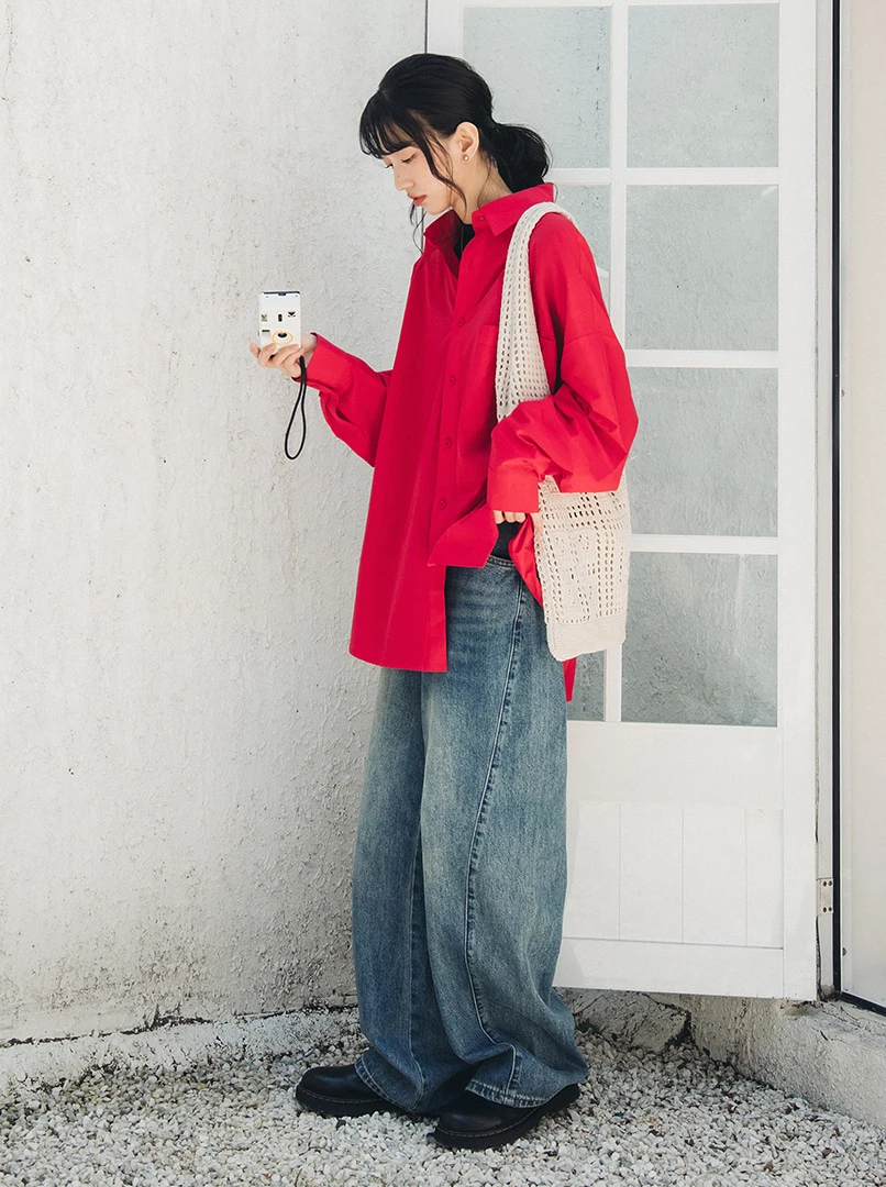 OV單口袋襯衫-紅