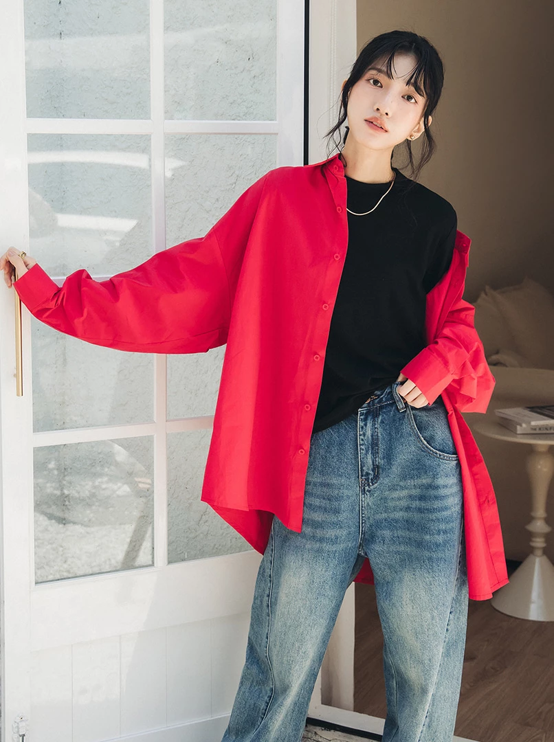 OV單口袋襯衫-紅