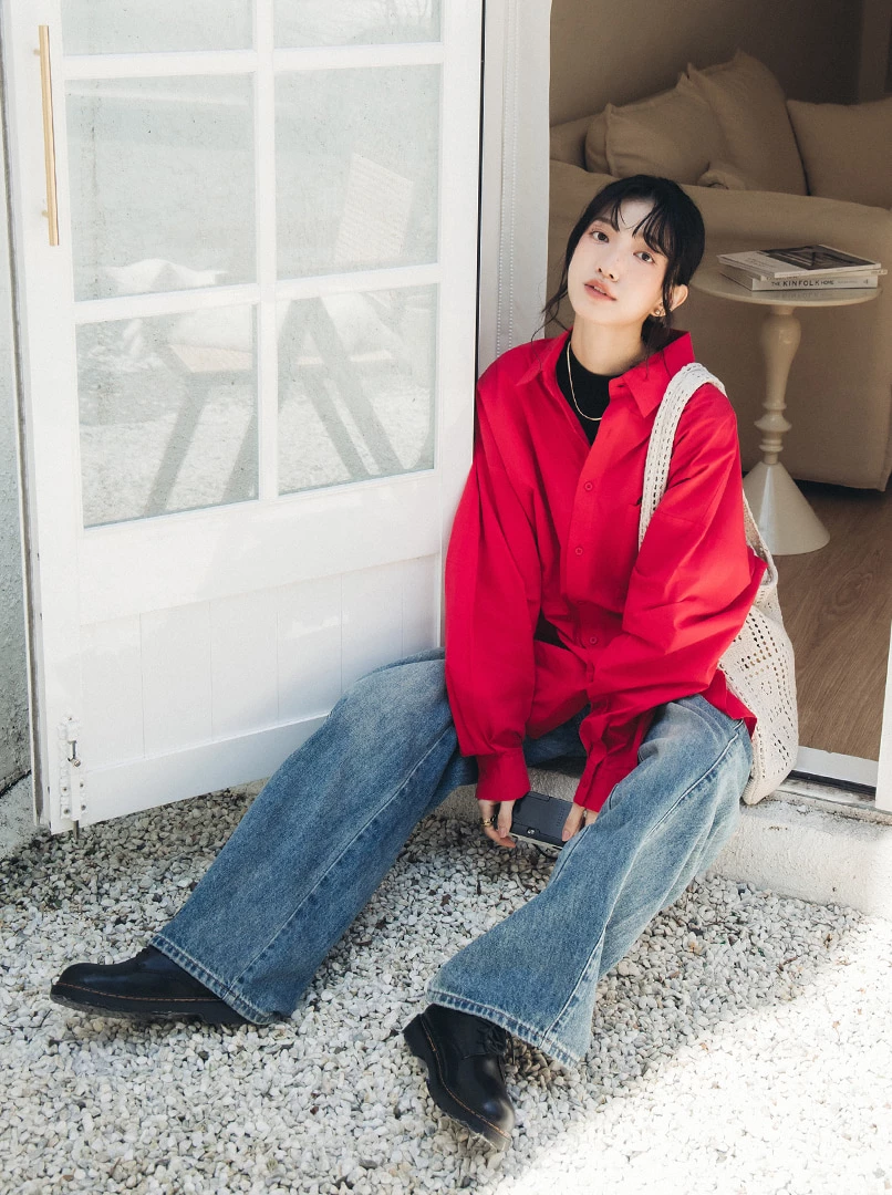 OV單口袋襯衫-紅