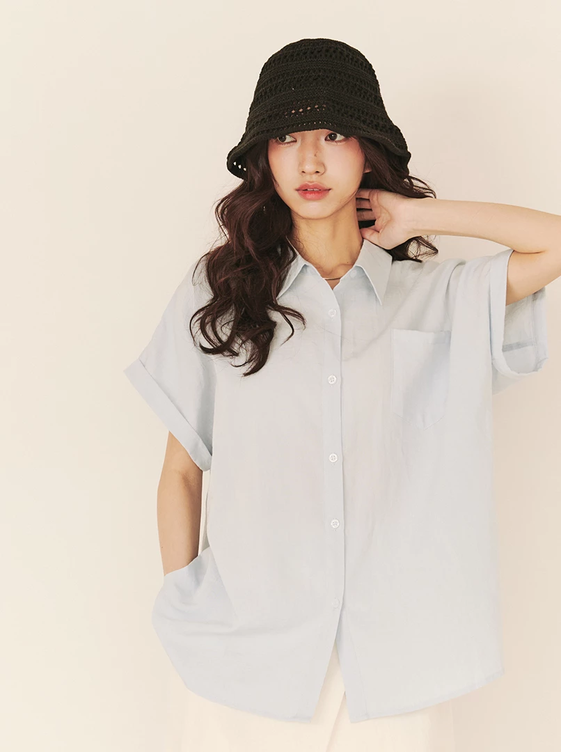 純色百搭顯瘦短袖襯衫