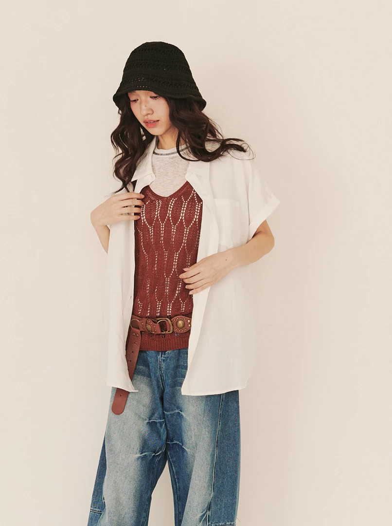 純色百搭顯瘦短袖襯衫