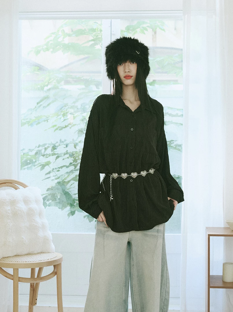 立體水波紋寬版襯衫