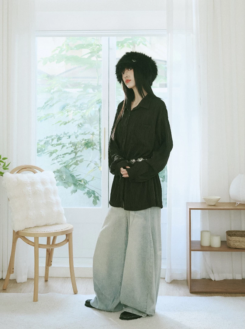 立體水波紋寬版襯衫