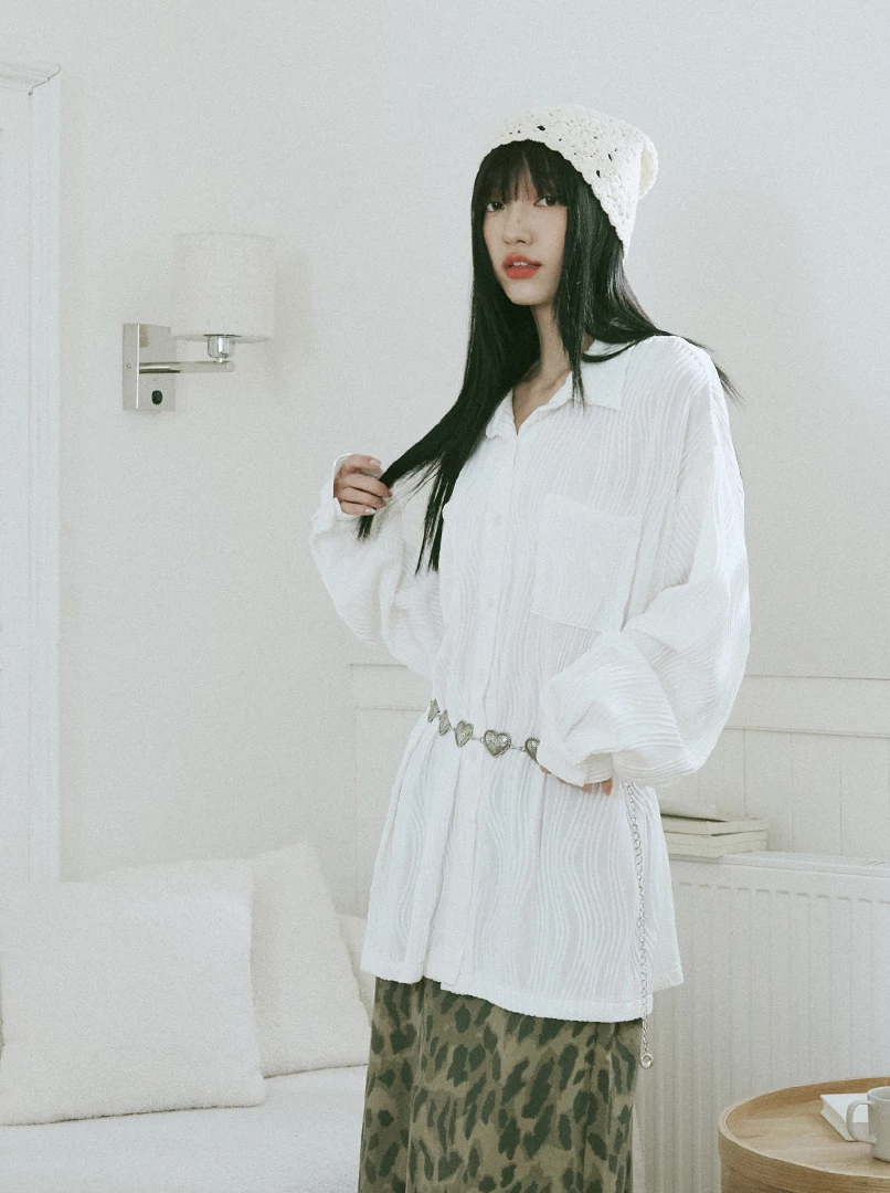 立體水波紋寬版襯衫