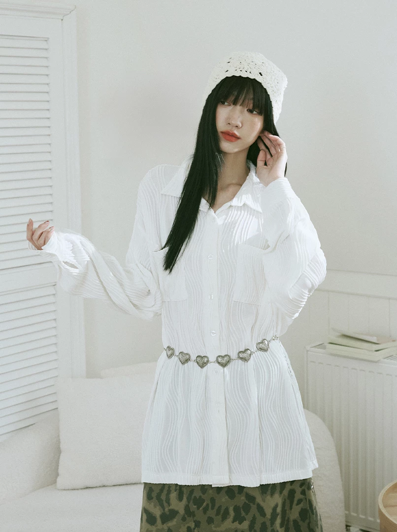 立體水波紋寬版襯衫