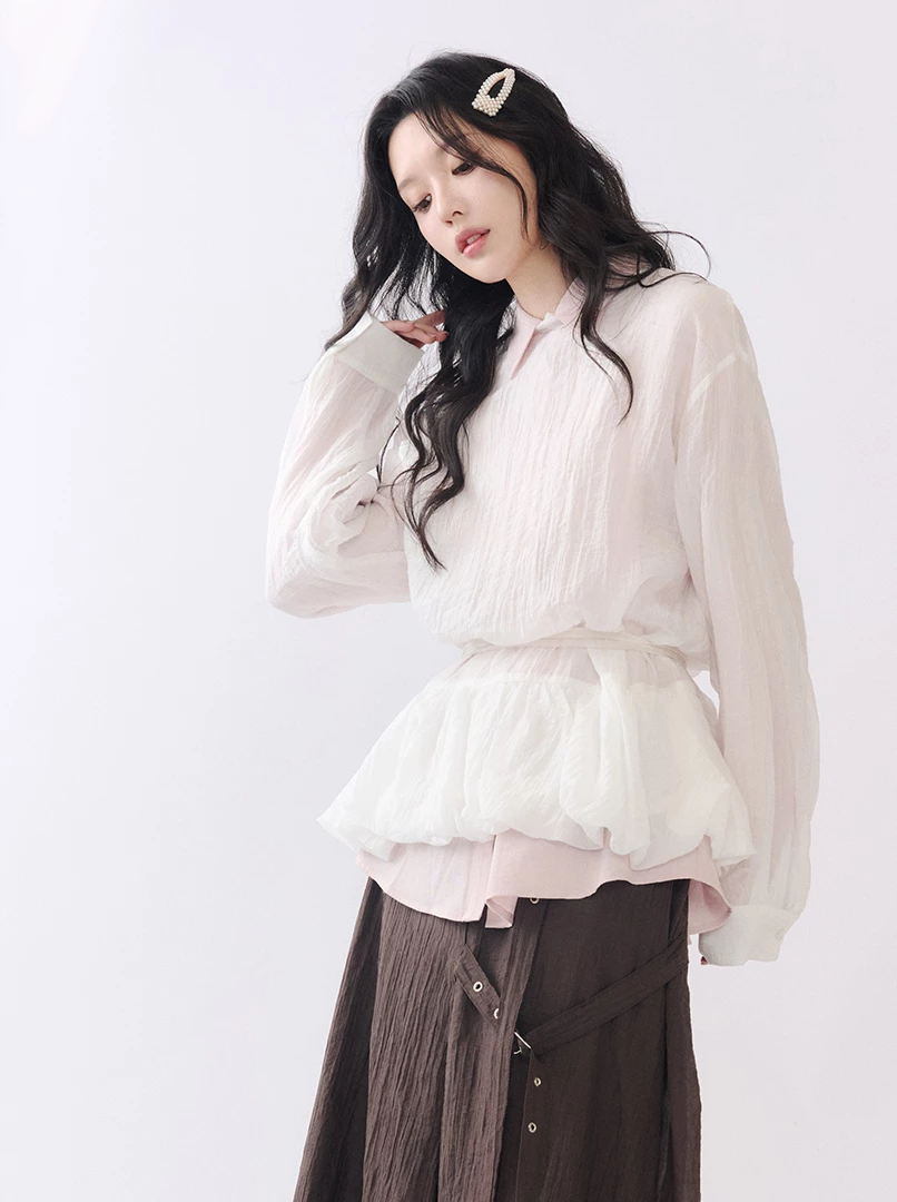 下擺澎澎花苞襯衫