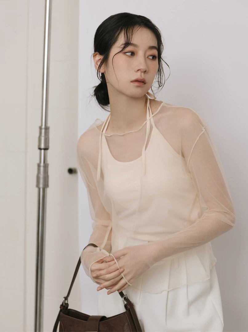 兩件式透紗綁帶Bra top