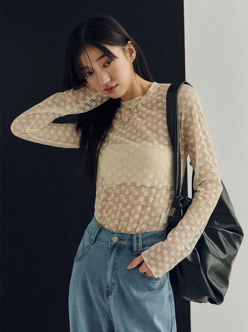 透膚蕾絲打底上衣