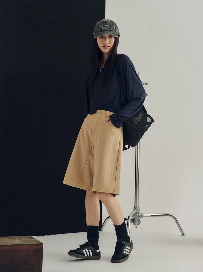 寬鬆圓領坑條上衣