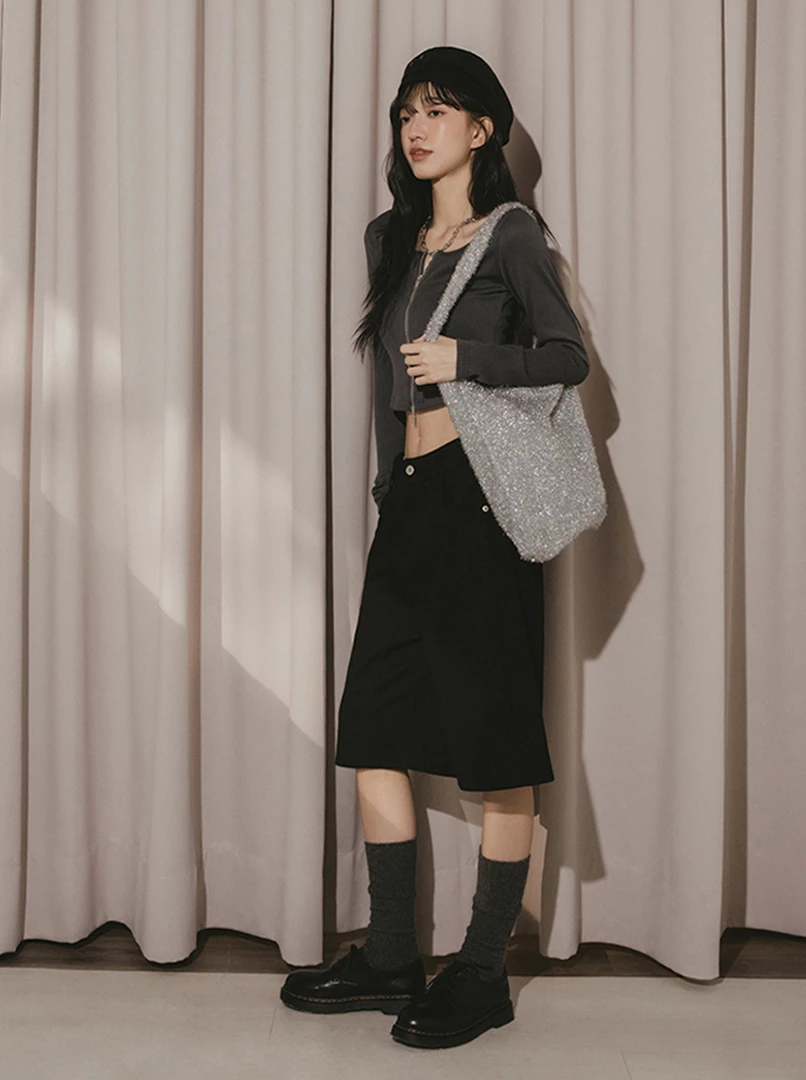 圓領羅紋雙拉鍊上衣