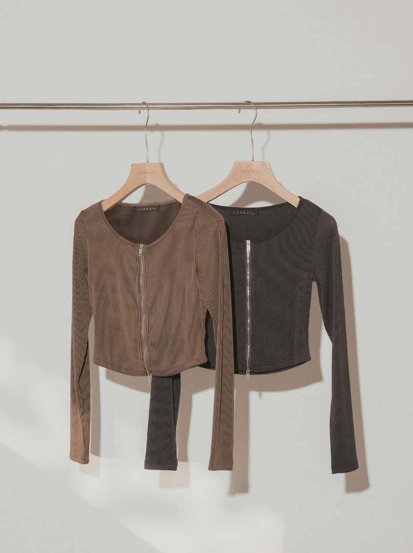 圓領羅紋雙拉鍊上衣