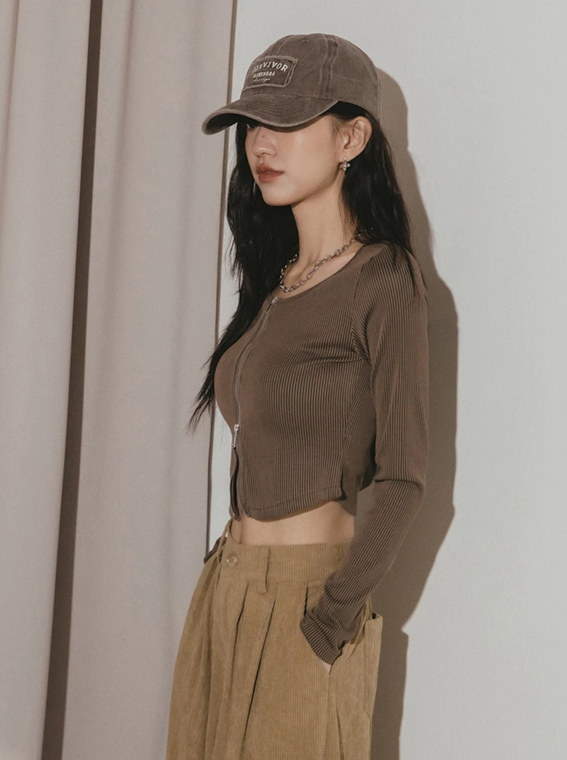 圓領羅紋雙拉鍊上衣