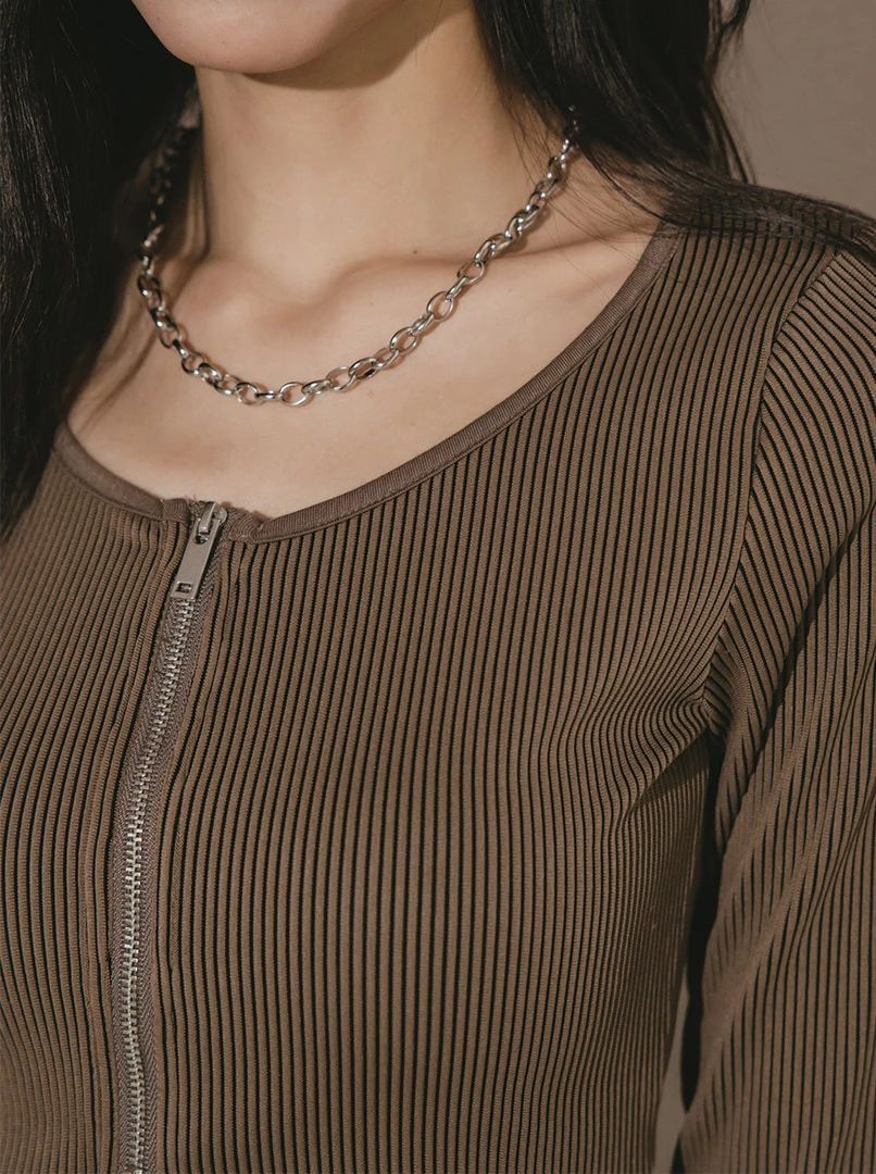 圓領羅紋雙拉鍊上衣