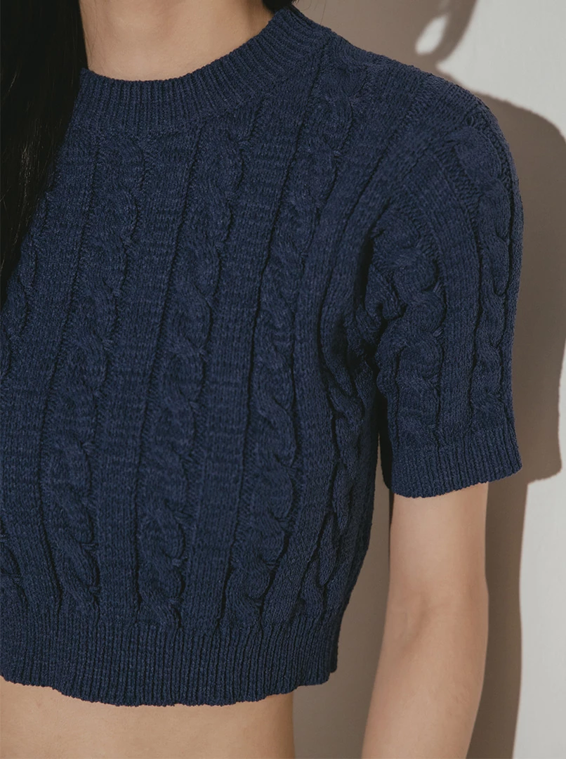 麻花針織短袖上衣