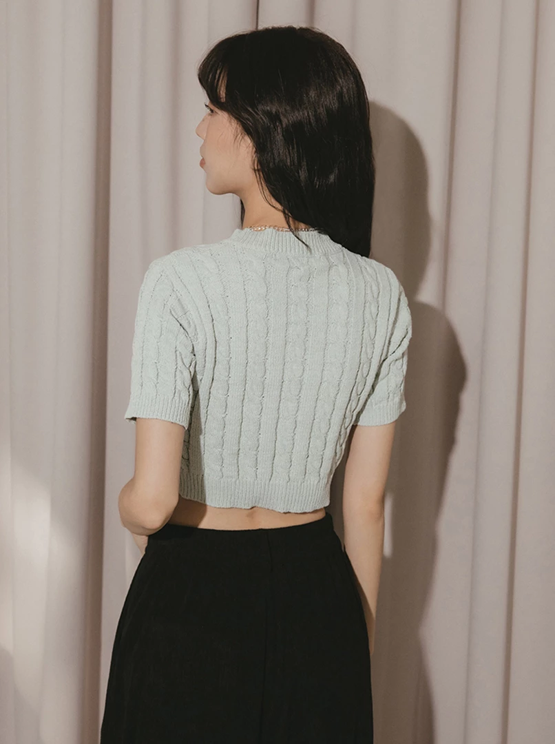 麻花針織短袖上衣