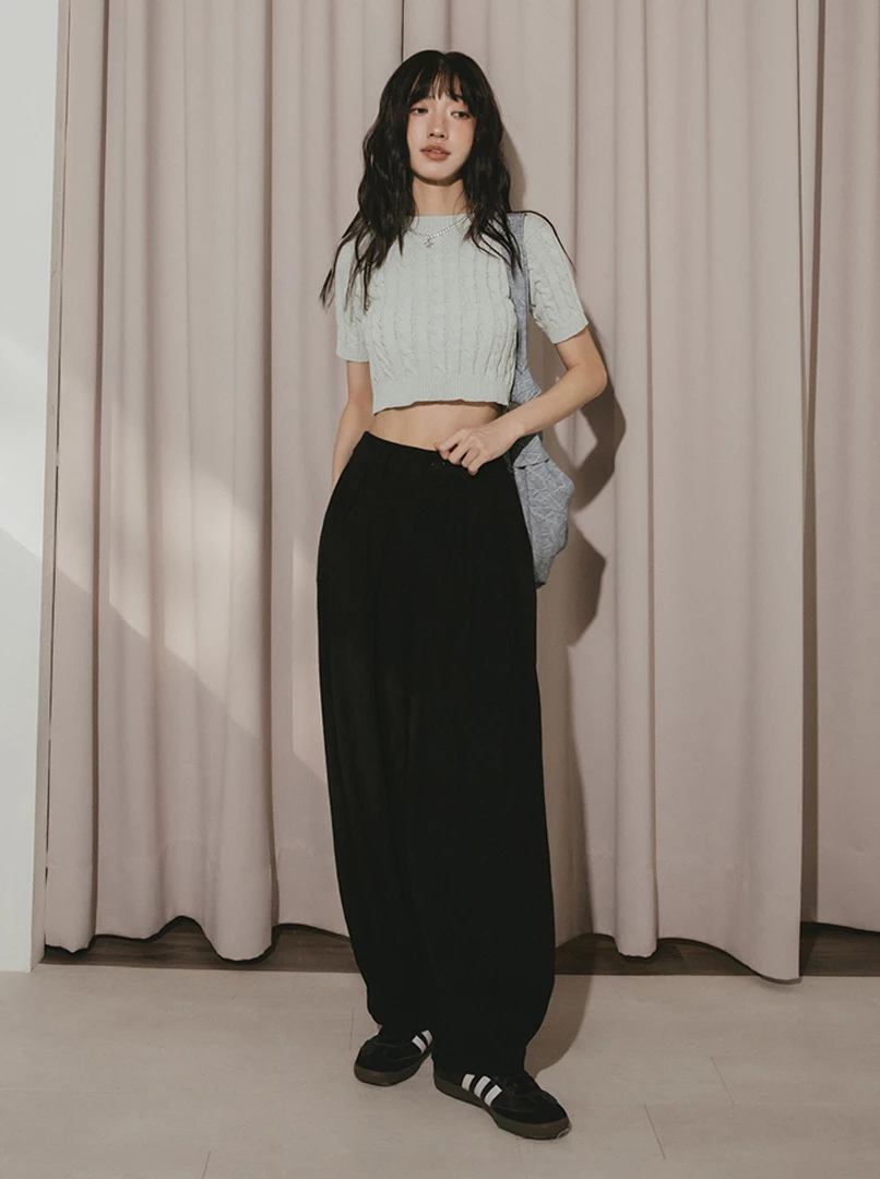 麻花針織短袖上衣