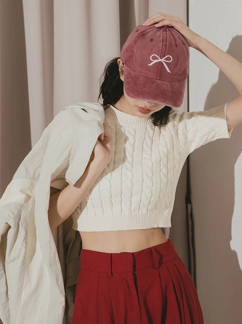 麻花針織短袖上衣