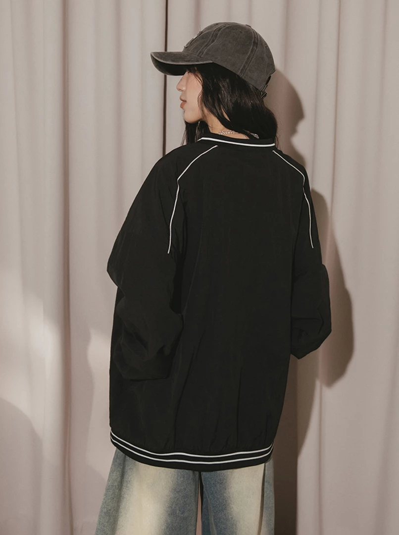 美式V領撞色線上衣