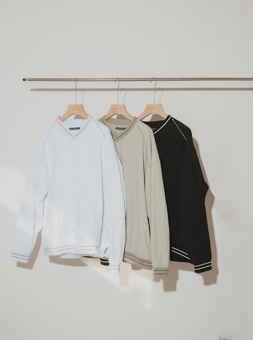 美式V領撞色線上衣