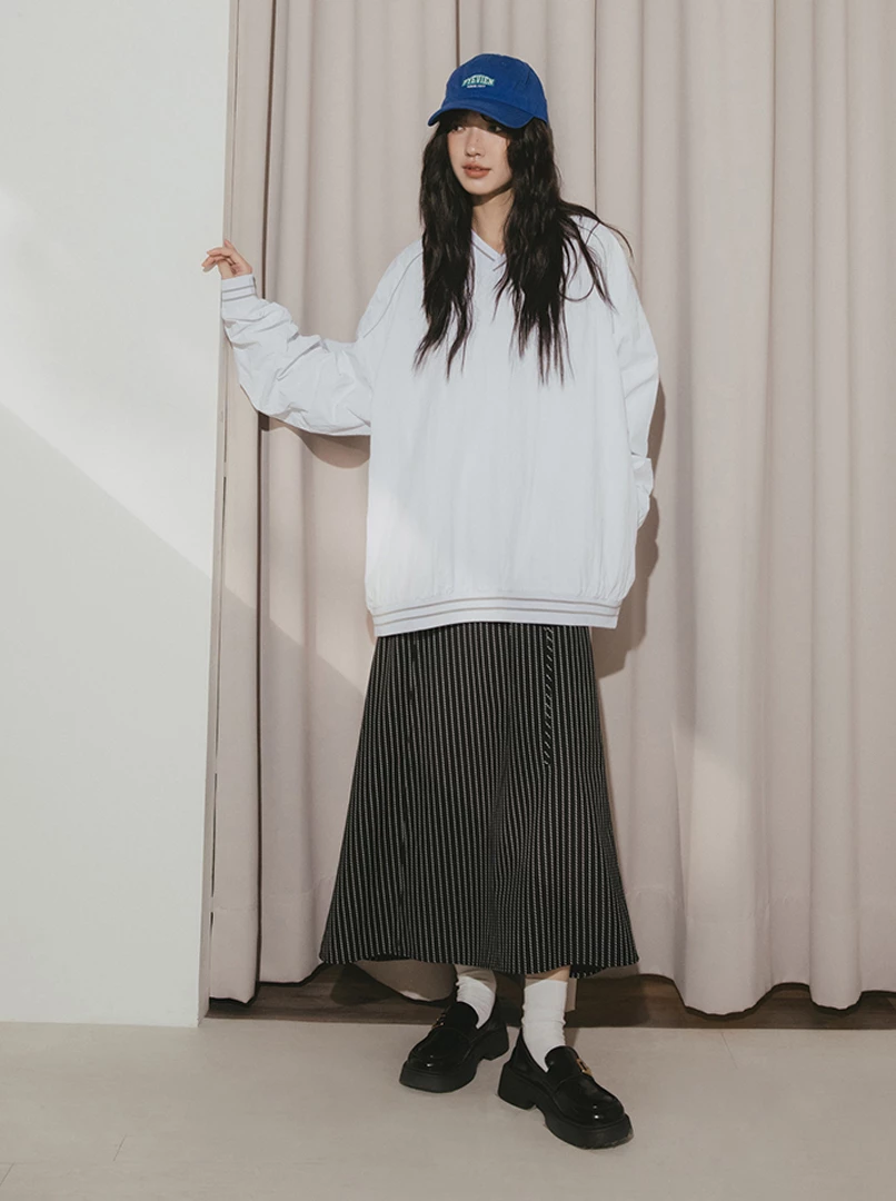 美式V領撞色線上衣