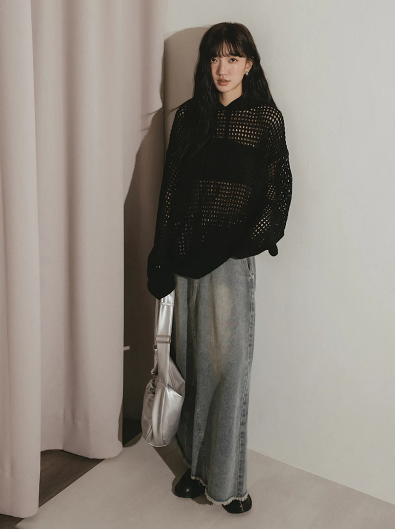 洞洞針織OV連帽上衣