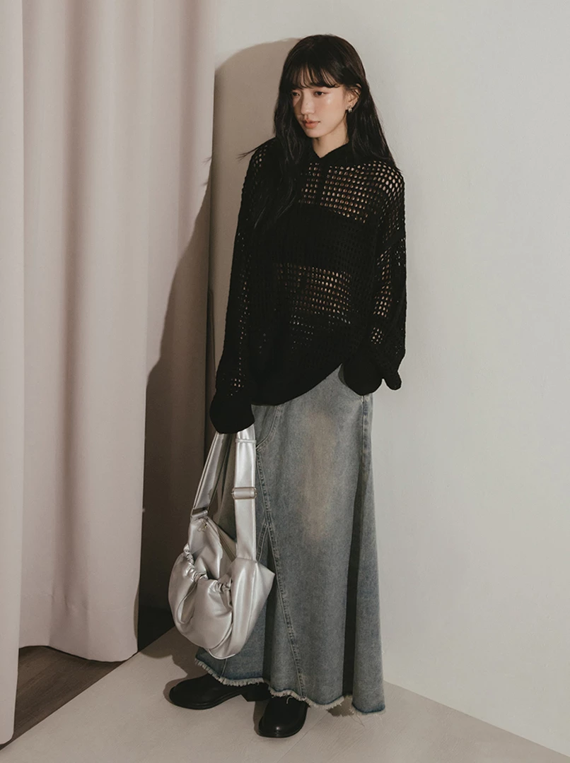 洞洞針織OV連帽上衣