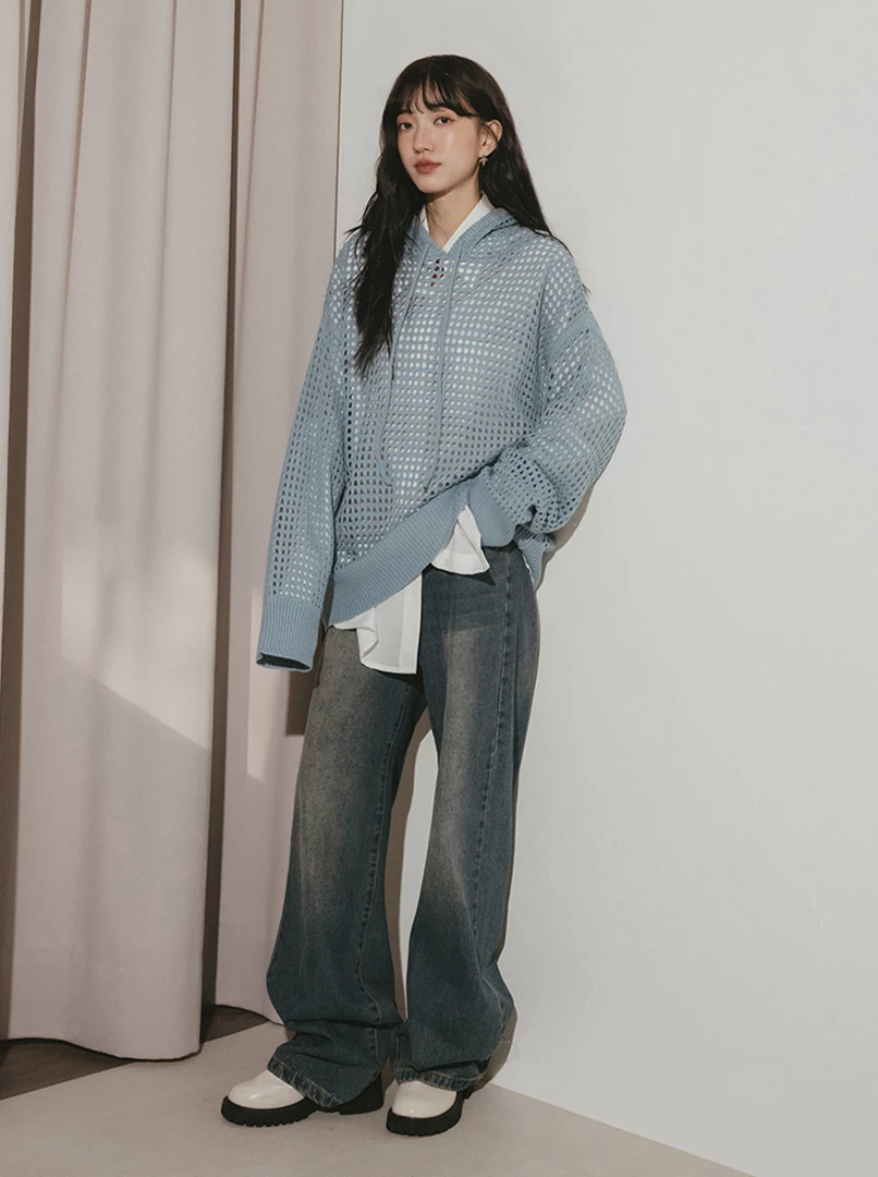 洞洞針織OV連帽上衣