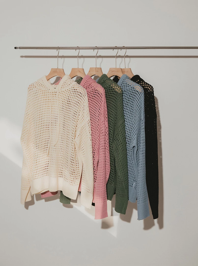 洞洞針織OV連帽上衣