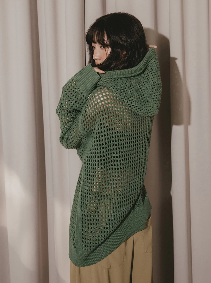 洞洞針織OV連帽上衣