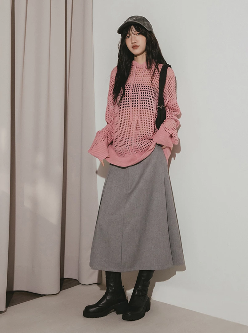 洞洞針織OV連帽上衣