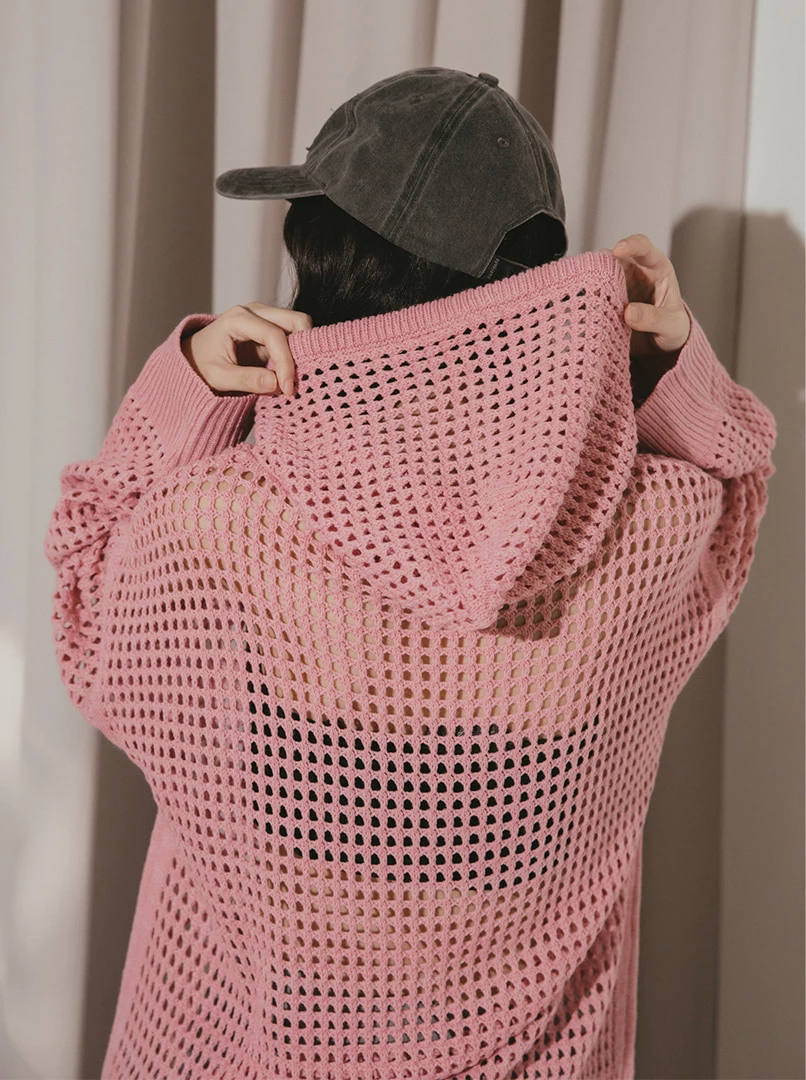 洞洞針織OV連帽上衣