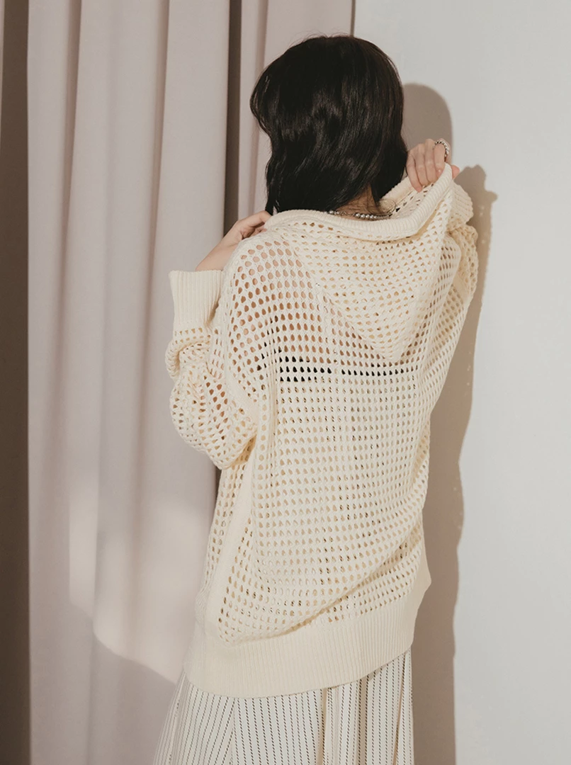 洞洞針織OV連帽上衣