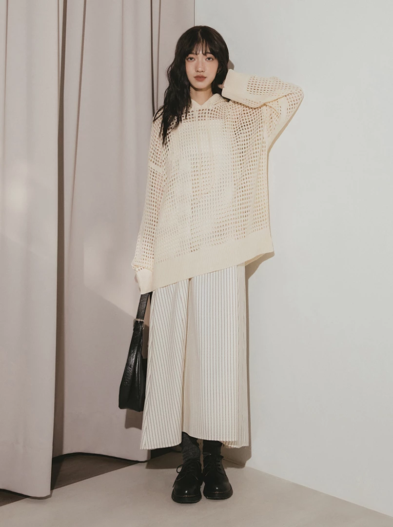 洞洞針織OV連帽上衣