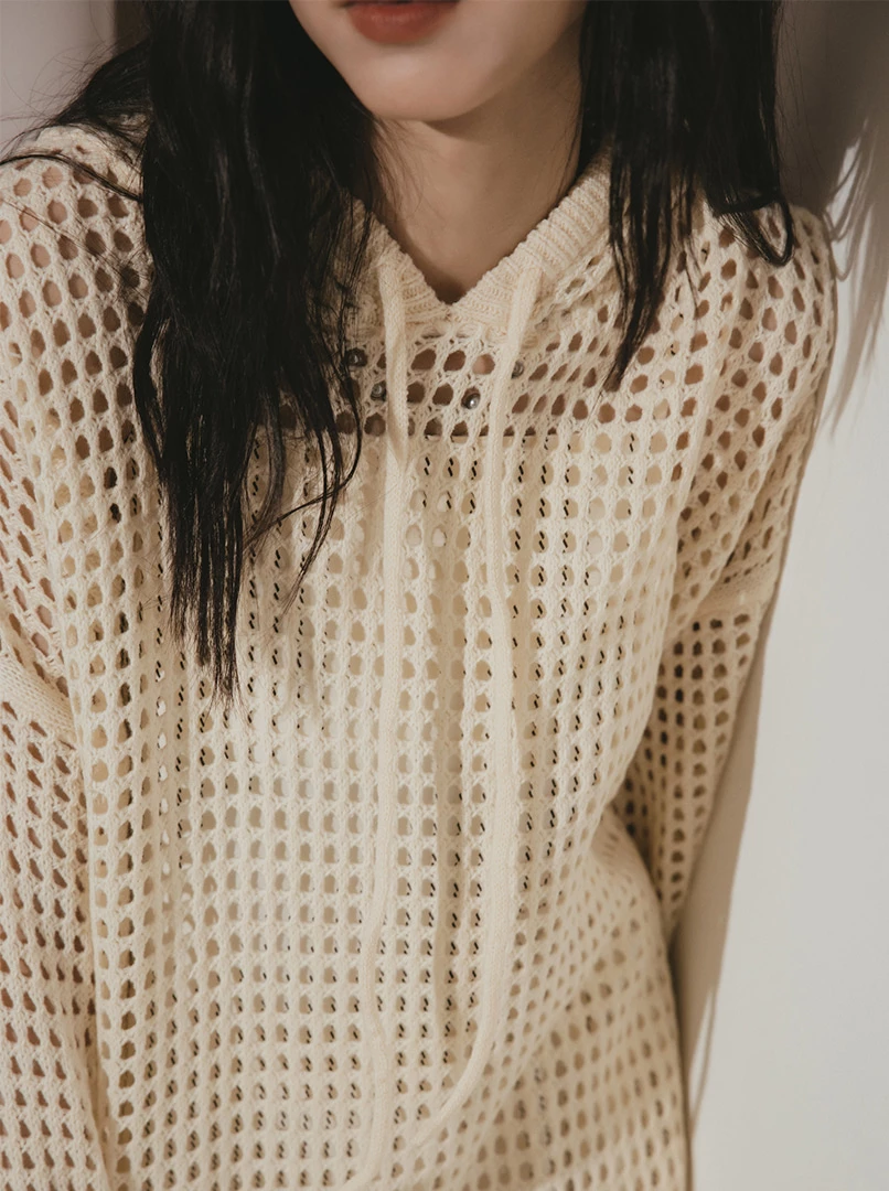 洞洞針織OV連帽上衣