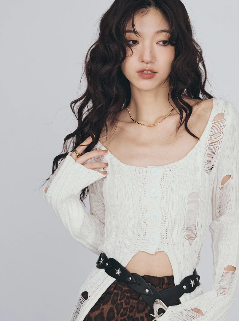 縷空修身針織上衣