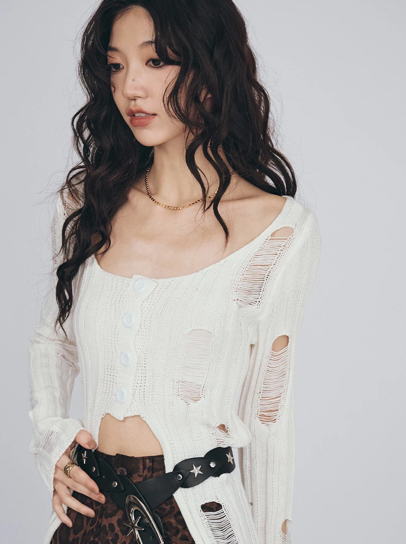 縷空修身針織上衣