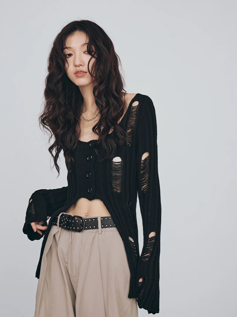 縷空修身針織上衣