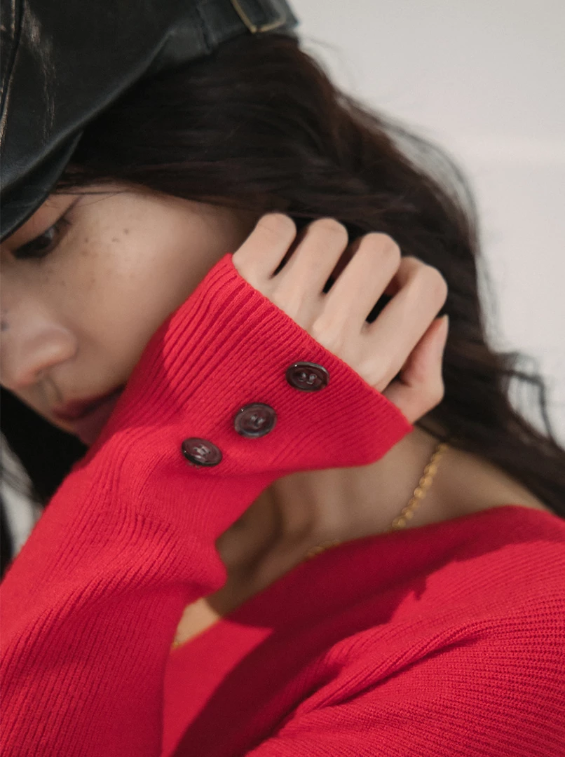 法式V領鈕釦上衣