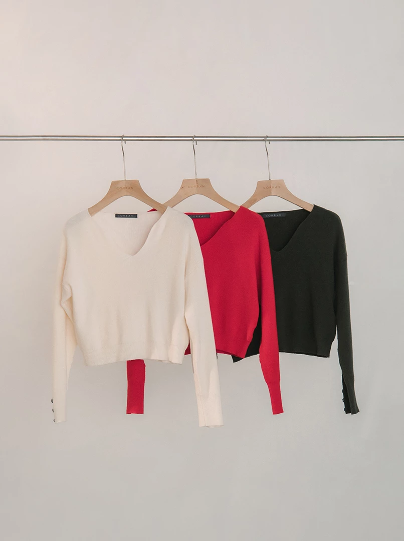 法式V領鈕釦上衣