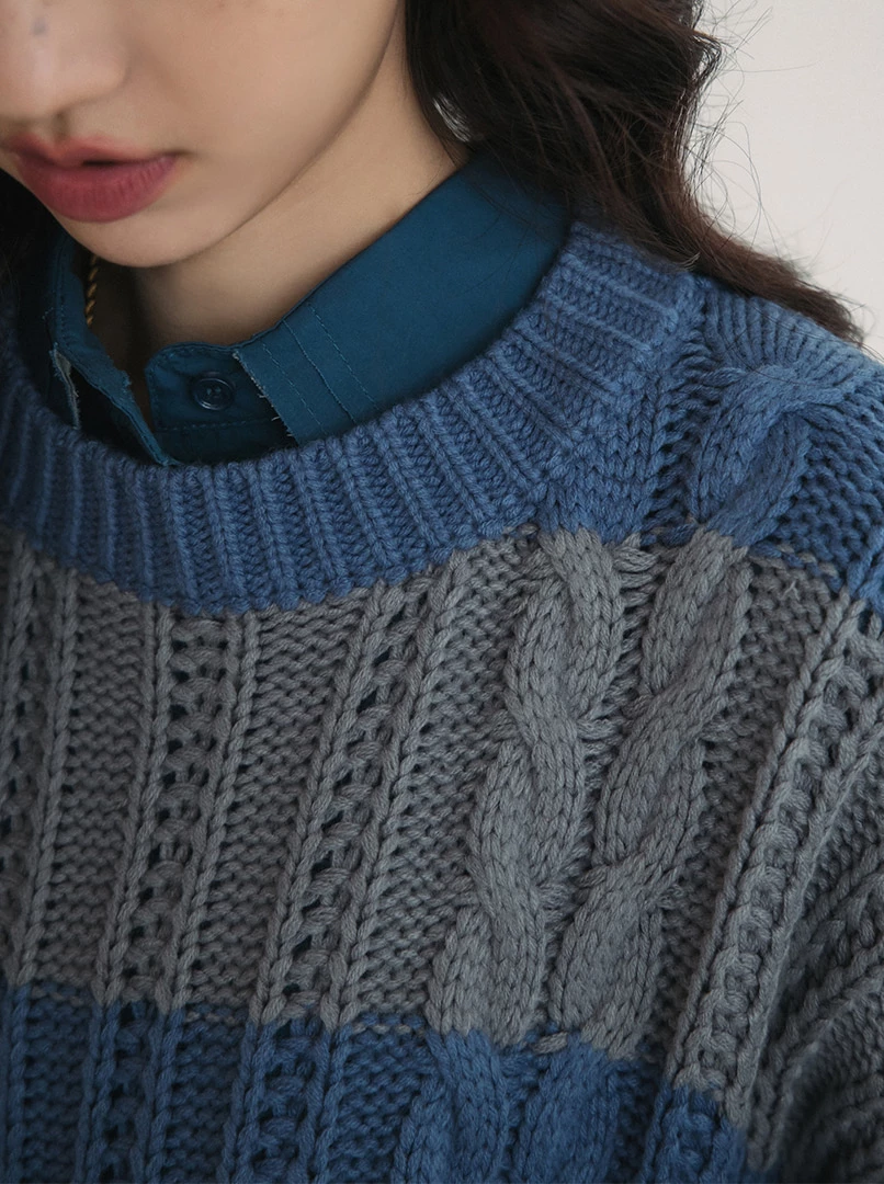 仿羊絨粗條紋毛衣